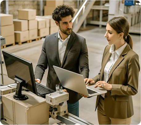 Logistics managers in warehouse